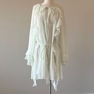 Francesca's Collections Light Mint Ruffle Long-Sleeve Tie-Waist Dress